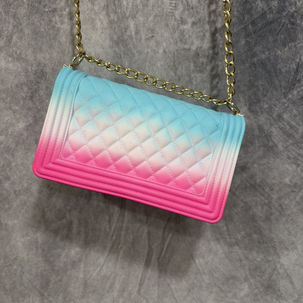 Quilted Ombré Crossbody Jelly Purse Multicolor Chain Strap Water Resistant‎
